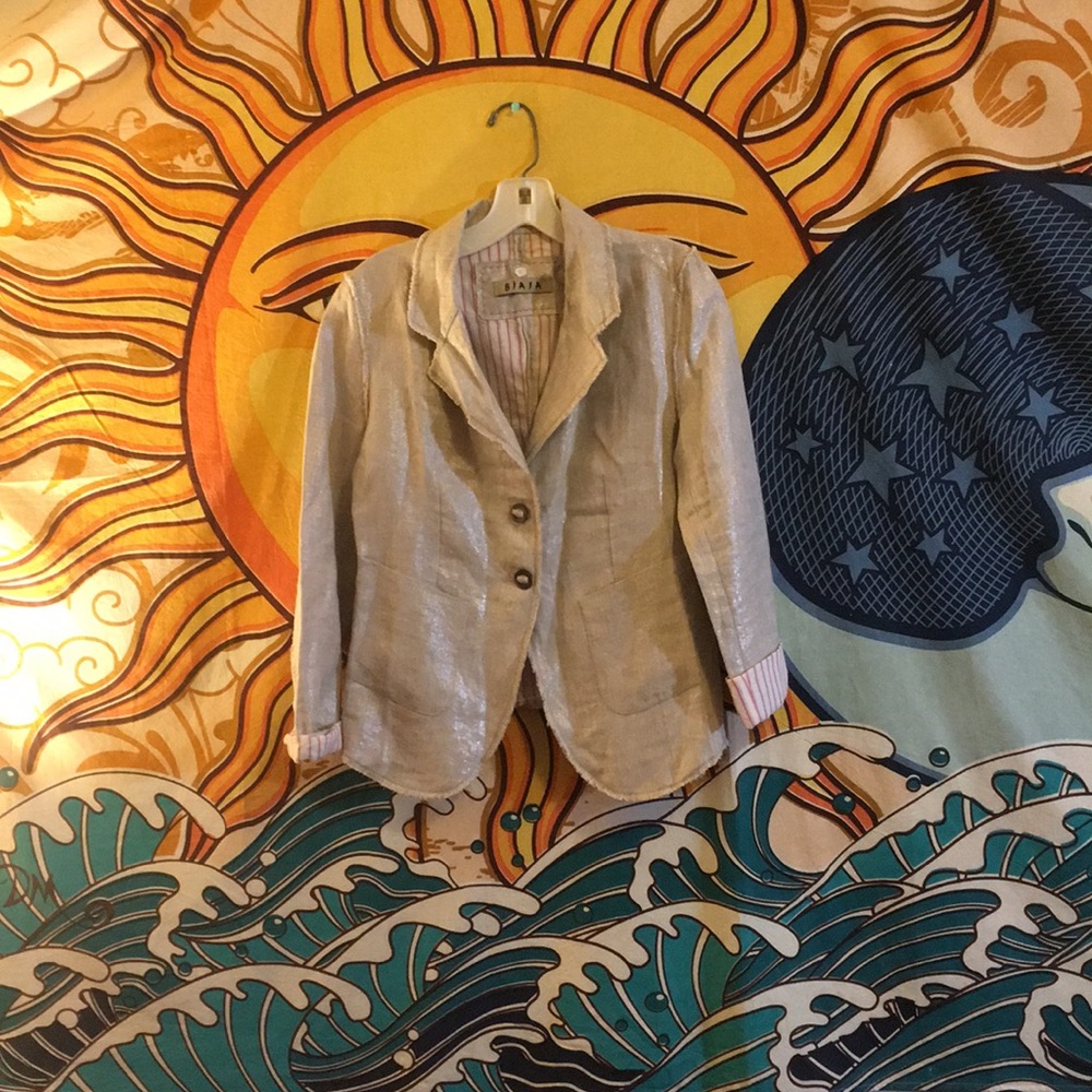 Linen juite cropped jacket w unfinished hem S